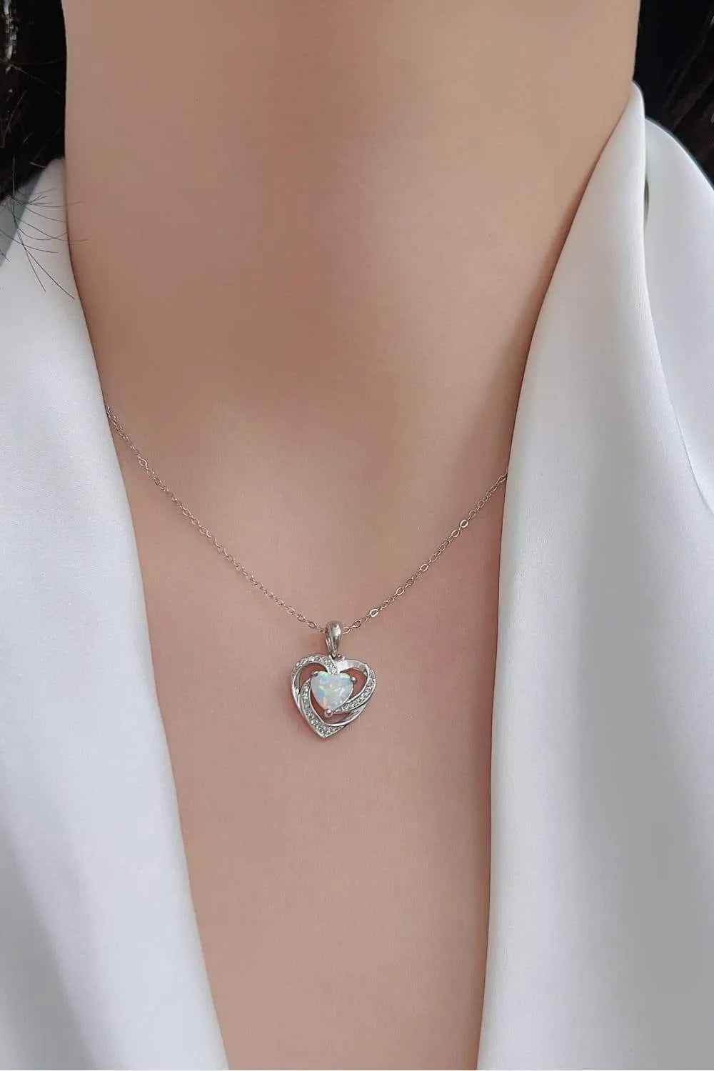 Opal Heart Pendant Necklace Opal - Tophatter Daily Deals